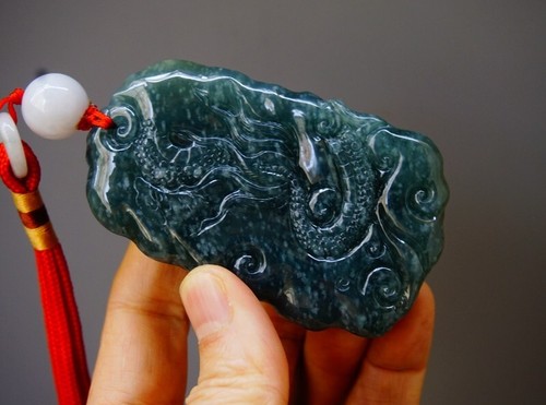 Certified Grade A Blue Guatemal Icy Blue green Jade jadeite Dragon Pendant 712 - Picture 7 of 24