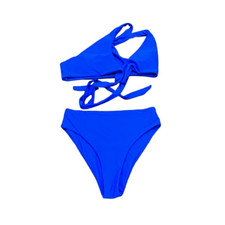 2 Piece Women  s One Shoulder Royal Blue Bikini High Waist Swim Suit, M, NWOT