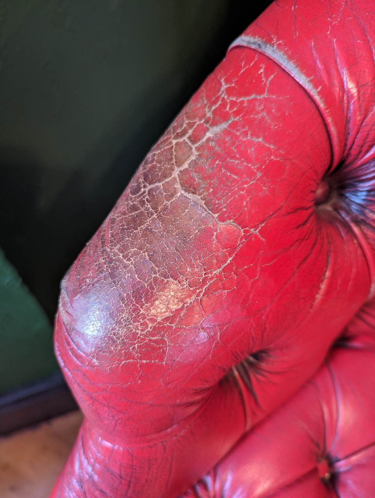 Vintage Red Leather Chesterfield Wingback Button Back Office Swivel