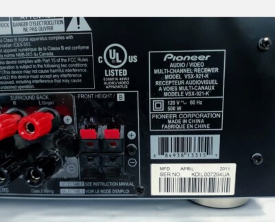 Pioneer VSX-921-K Audio/Video Multi-Channel Receiver NO REMOTE