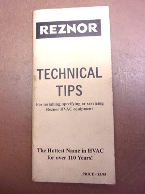 2001 REZNOR HVAC Technical Tips for Reznor HVAC Equipment 68 Pages FREE S/H!