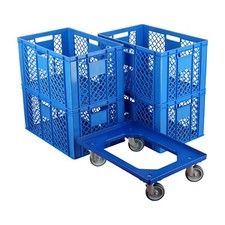 4 St&uuml;ck B&auml;ckerkisten / Brotkisten 600 x 400 x 320 mm + 1 Transportroller in blau
