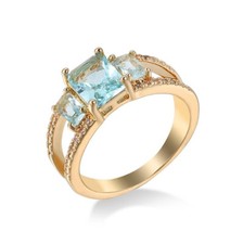 Dazzling Rectangle Ocean Blue Topaz Gemstone Gold Plated Rings Size 6 10 Holiday