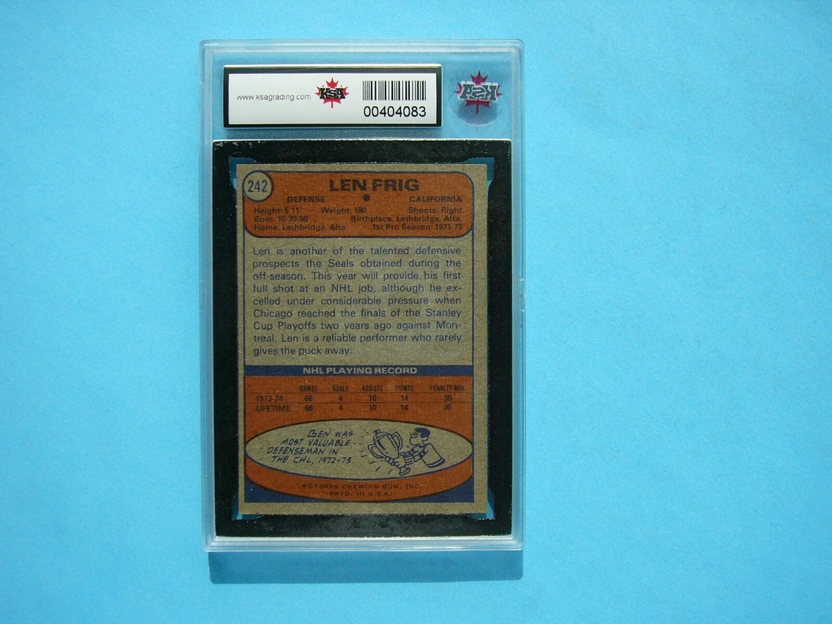 1974/75 TOPPS NHL HOCKEY CARD #242 LEN FRIG ROOKIE KSA 9 MINT