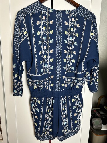 BCBGMax Azria Mujer’s Patrón Geométrico Boho Manga Larga Azul Mameluco XS - Imagen 9 de 14