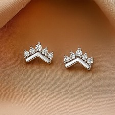 925 Sterling Silver Lightweight Small CZ Crown Stud Earrings for Teen Women 7mm