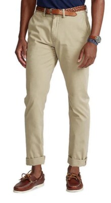 Polo RALPH LAUREN Mens 42x32 Light Khaki Flat Front CLASSIC FIT