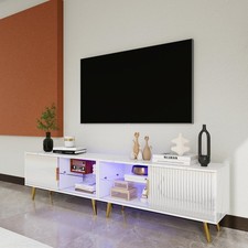 TV Stand for 65-85" TV w/Storage Shelf, Doors  LED Light TV Cabinet Living Room
