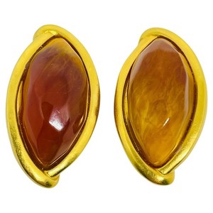 Authentic KARL LAGERFELD vintage matte gold plated poured glass designer clip on earrings