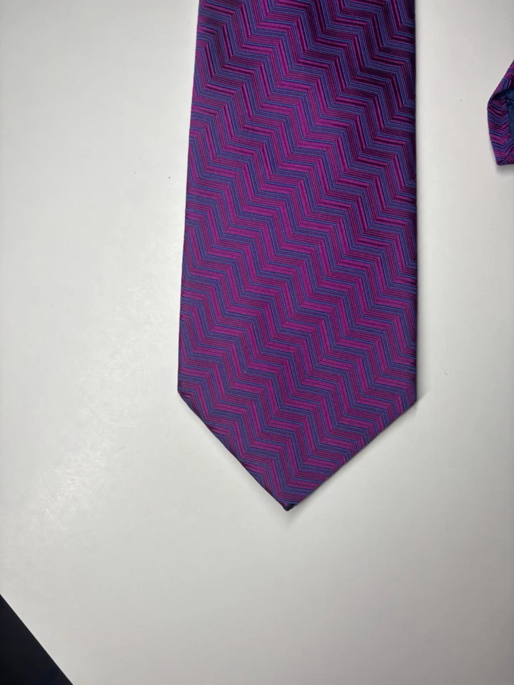 "Corbata geométrica Thomas rosa para hombre 100 % seda púrpura y rosa 58"" X 3,5""" Foto 4 de 4
