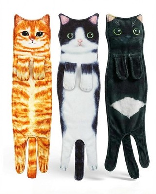 3 Pcs Cat Hand Towels for Bathroom and Kitchen, Funny Hand Towel 22 x 5 Inch,...