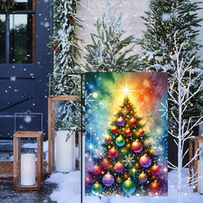 Christmas Tree Garden Flag 12X18 Inch Double Sided Holiday Colorful Ornaments St