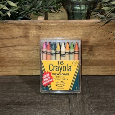 Vintage Crayola 16 Count Crayons Plastic Container 39¢ Binney & Smith Complete