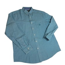 Chaps Men's L Blue White Striped Easy Care  Button Down Shirt RN 41381