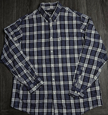 Mens Lands End Long Sleeve Linen Blend Button Up Shirt Size XL 17 17 1/2