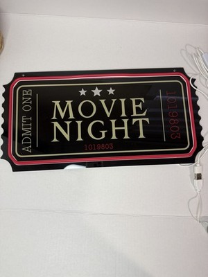 Movie Night Admit One Ticket Style LED Wall Light Sign, Red/Black, 5V