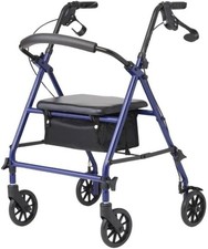Caring 4-Wheel Rollator Walker for Seniors   Blue Rolling Walker with Seat, Hand