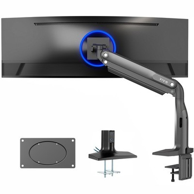 Single Ultra Wide Monitor Pneumatic Spring Desk Mount with USB, Max VESA 200x100