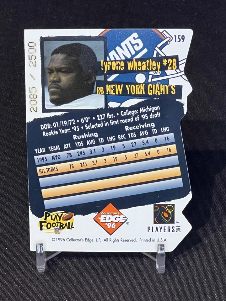 1996 Collector's Edge TYRONE WHEATLEY #159 Die-Cut Card SERIAL No. 2,085/2,500 - Image 2 of 2