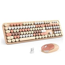 Wireless Keyboard and Mouse Combo,2.4GHz Retro Full-Size Milk Tea Colorful-B