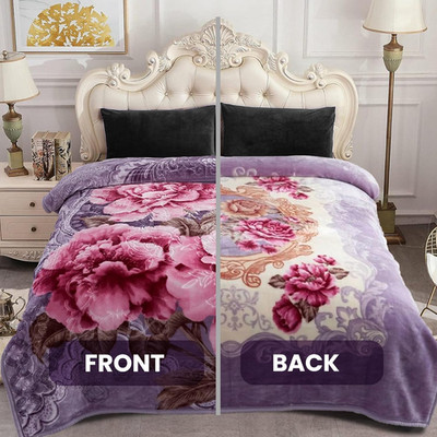 Korean Mink Blanket - 2 Ply Thick & Soft Reversible Printed Plush - Warm Cozy &