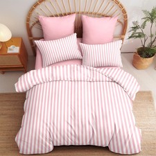 Striped Duvet Cover Queen Size Pink Stripe Geometry Bedding Set for Girls 3 P...