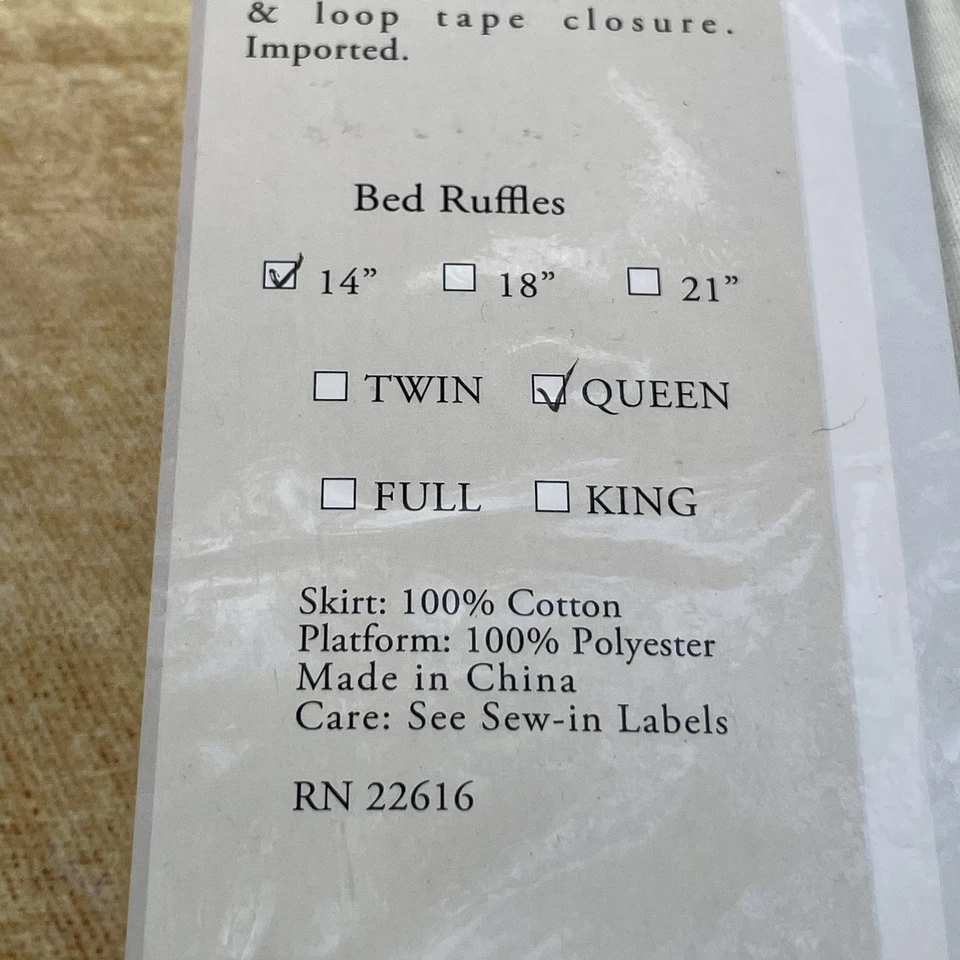 NUEVA Falda de Cama Company Store Talla Queen 14” Algodón Caída Marfil Reunida Desmontable Foto 4 de 4