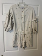 Something Navy Tan W/ Flowers Romper Size Small