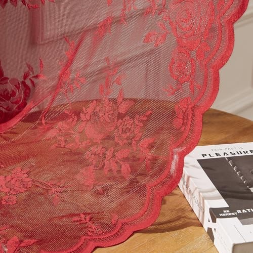 Lace Curtains 84 Inches Long 2 Panels for Bedroom 52"W x 84"L (Pack of 2) Red - Picture 7 of 8
