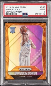 2015 PANINI PRIZM ORANGE PRIZM #335 NIKOLA JOKIC ROOKIE RC #/65 PSA 9