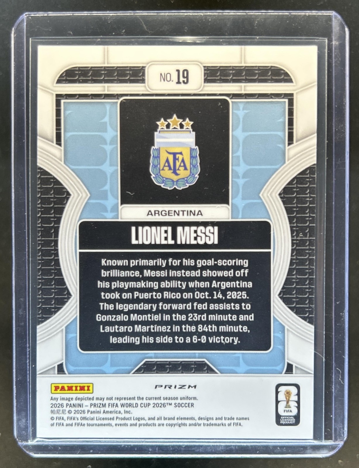 2026 Panini Prizm World Cup Lionel Messi Phenomenon Silver #19 Argentina view 2