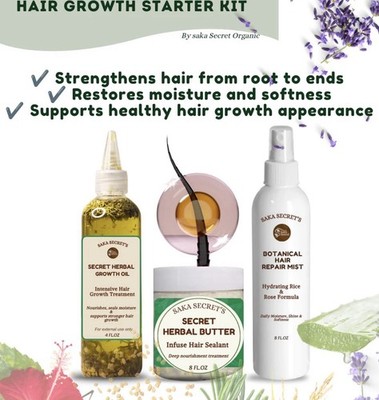 SAKA SECRET'S Secret Herbal Hair Growth Kit Oil 4oz Butter & Mist 8oz