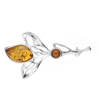 Cognac Baltischer Bernstein Sterling Silber Brosche
