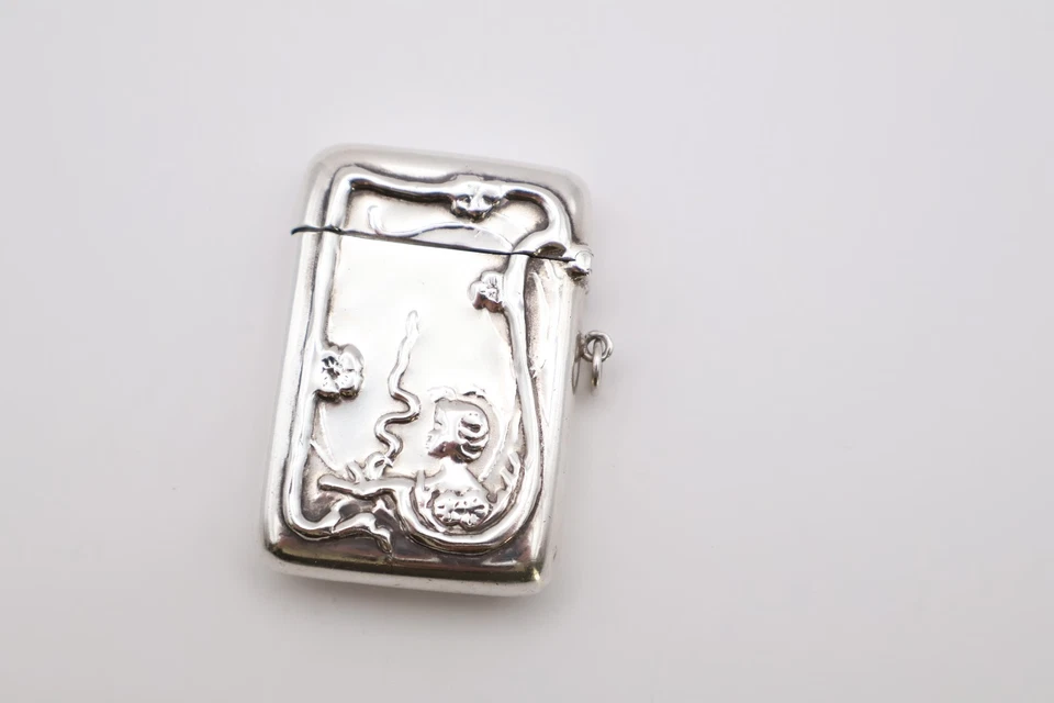 Vintage Sterling Silver Art Nouveau Style Vesta Case Stamped 925 — 第 4/4 张图片