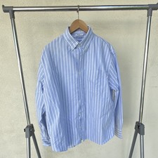 3sixteen Big Oxford L Blue WhiteCotton Long Sleeve Striped Button-Up Shirt Men