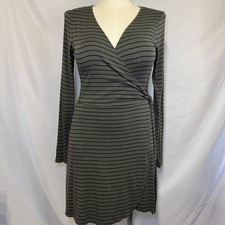 Express Olive Green & Black Striped Wrap Dress Size Medium