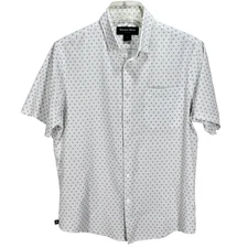 Mizzen + Main Leeward Shirt Mens Size M White Blue Print Trim Fit Short Sleeve
