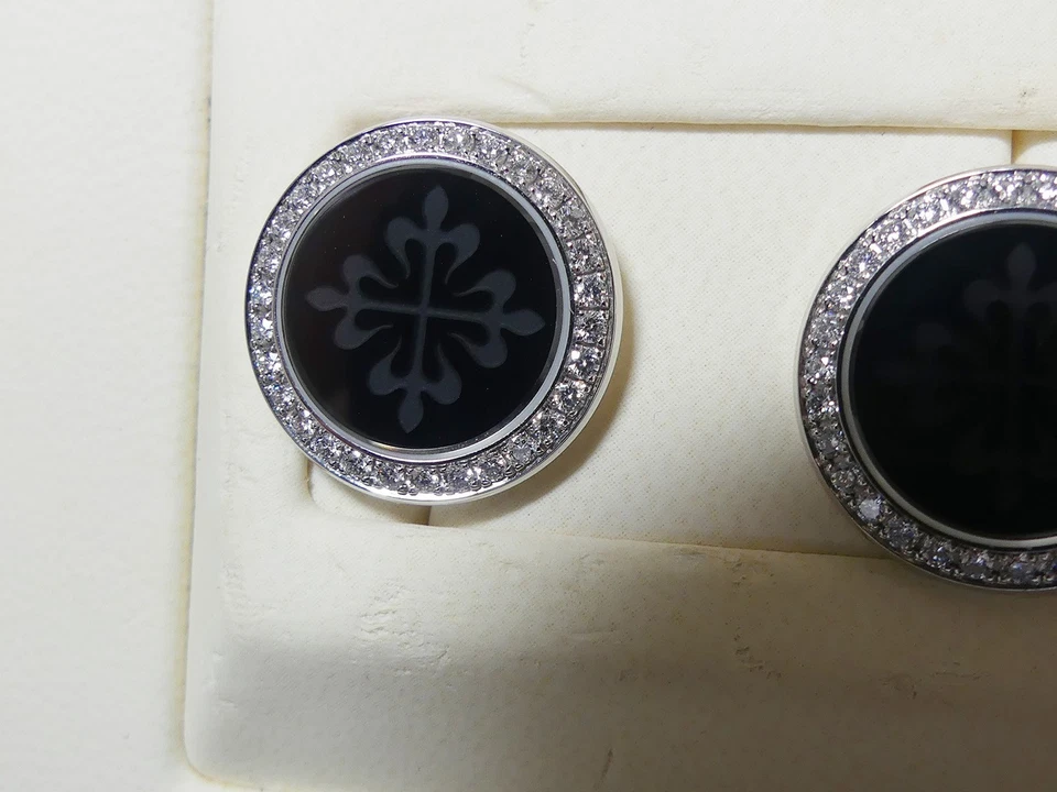 Gemelos Patek Philippe Diamond Onyx Oro Blanco 18K Calatrava 205.9108G-001 Foto 3 de 4