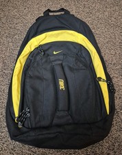 Vtg 90s Nike Backpack Yellow Soccer Bag Swoosh Clean Multi-Compartment