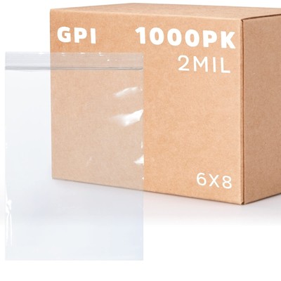 GPI - 1000 Count - 6'' X 8'' 2 Mil Clear Reclosable Zip Plastic Poly Bags with ...