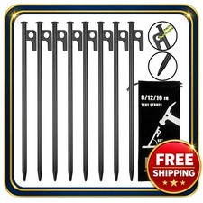 Tent Stakes 12 Inch Steel Heavy Duty Camping Pegs 8 Pack