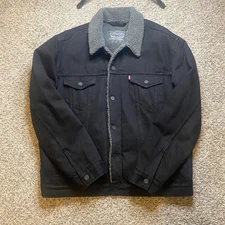 Levi's Trucker Jacket Black Sherpa Lined Mens Denim Jean Coat Warm Winter