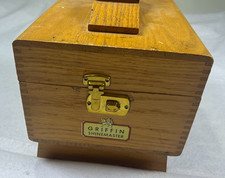 VTG Griffin Shinemaster Oak Wooden Shoe Shine Box Stand Valet W/Footrest Handle