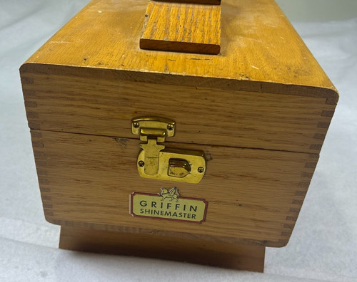 VTG Griffin Shinemaster Oak Wooden Shoe Shine Box Stand Valet W/Footrest Handle