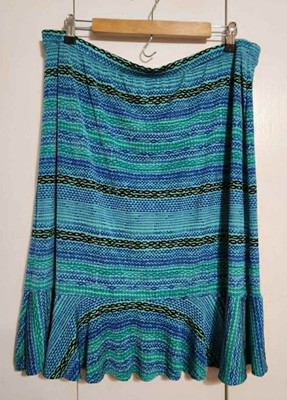 Jaclyn Smith XXL Skirt Blue Green Geometric Striped Mermaid Hem Stretch Boho