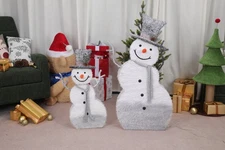 LEADZM Set of 2 Lighted Snowman with Top Hat Christmas Decorations
