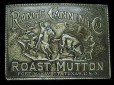 TJ09127 VINTAGE 1970s RANGE CANNING CO. ROAST MUTTON ADVERTISEMENT BELT BUCKLE