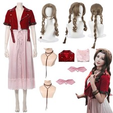 Game FF VII Rebirth Aerith Gainsborough Cosplay Coat Dress Bowknot Necklace Wigs