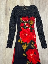 Phase Eight Rosie Lee Black & Red Rose Print Lace Bodycon Cocktail Dress Size 8