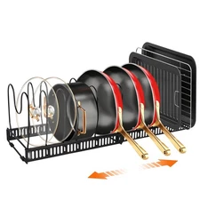 Pot and Pan Organizer Rack for Under-Cabinet Storage - Adjustable Kitchen Cab...